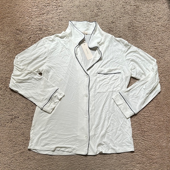 Gisele Pj Long Sleeve Pajama Top| Ivory/Navy - Picture 3 of 13